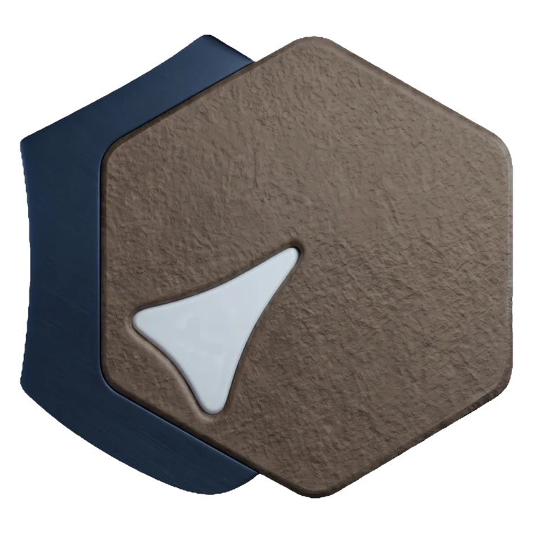 Logotipo de Ruvalt: un hexágono regular con una figura clara en su borde y una forma irregular detrás
